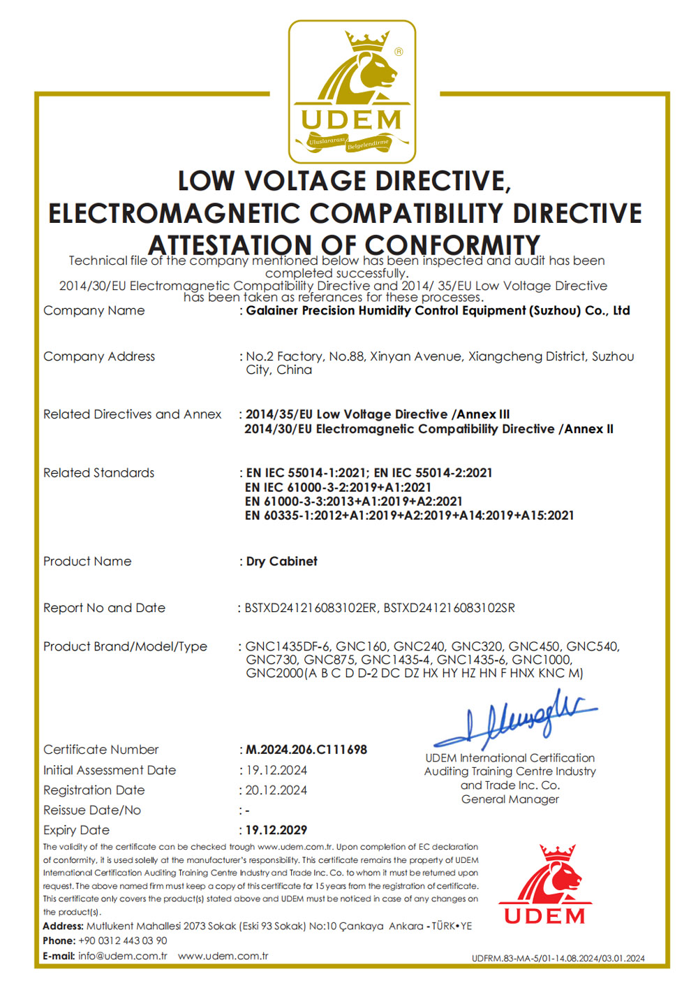 Certificate C111698 - Quality certification